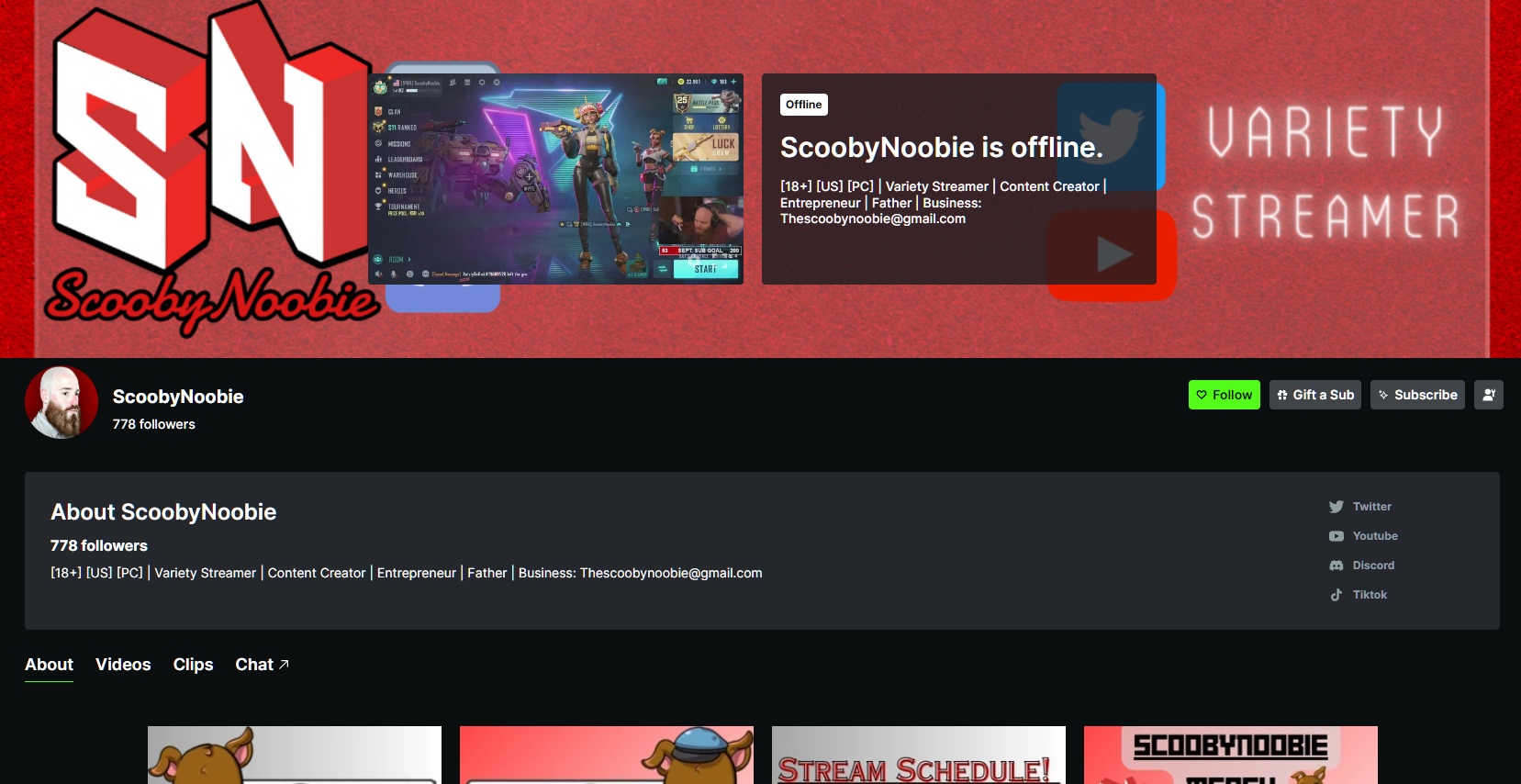 Scooby Noobie Channel Page on Kick